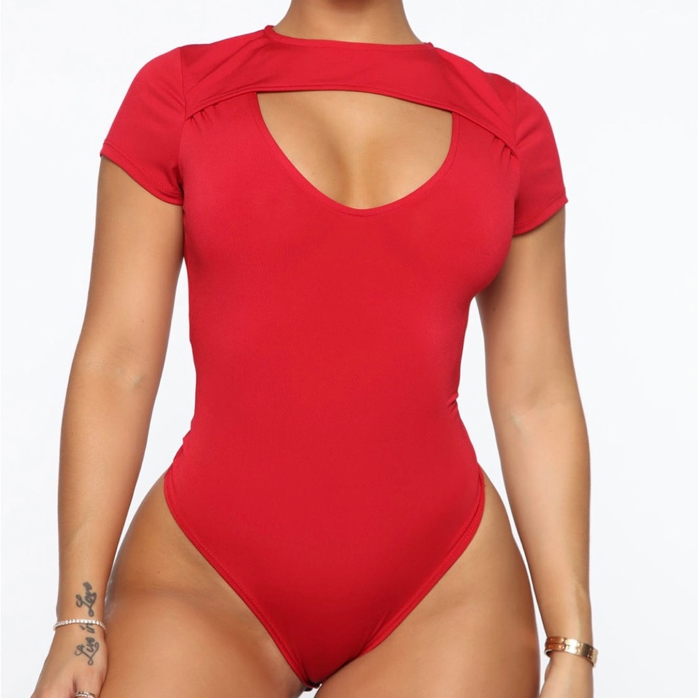 Red cut out body suit